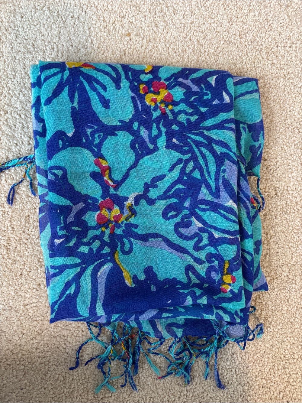Lilly Pulitzer Blue & Turquoise Floral Lightweight Scarf